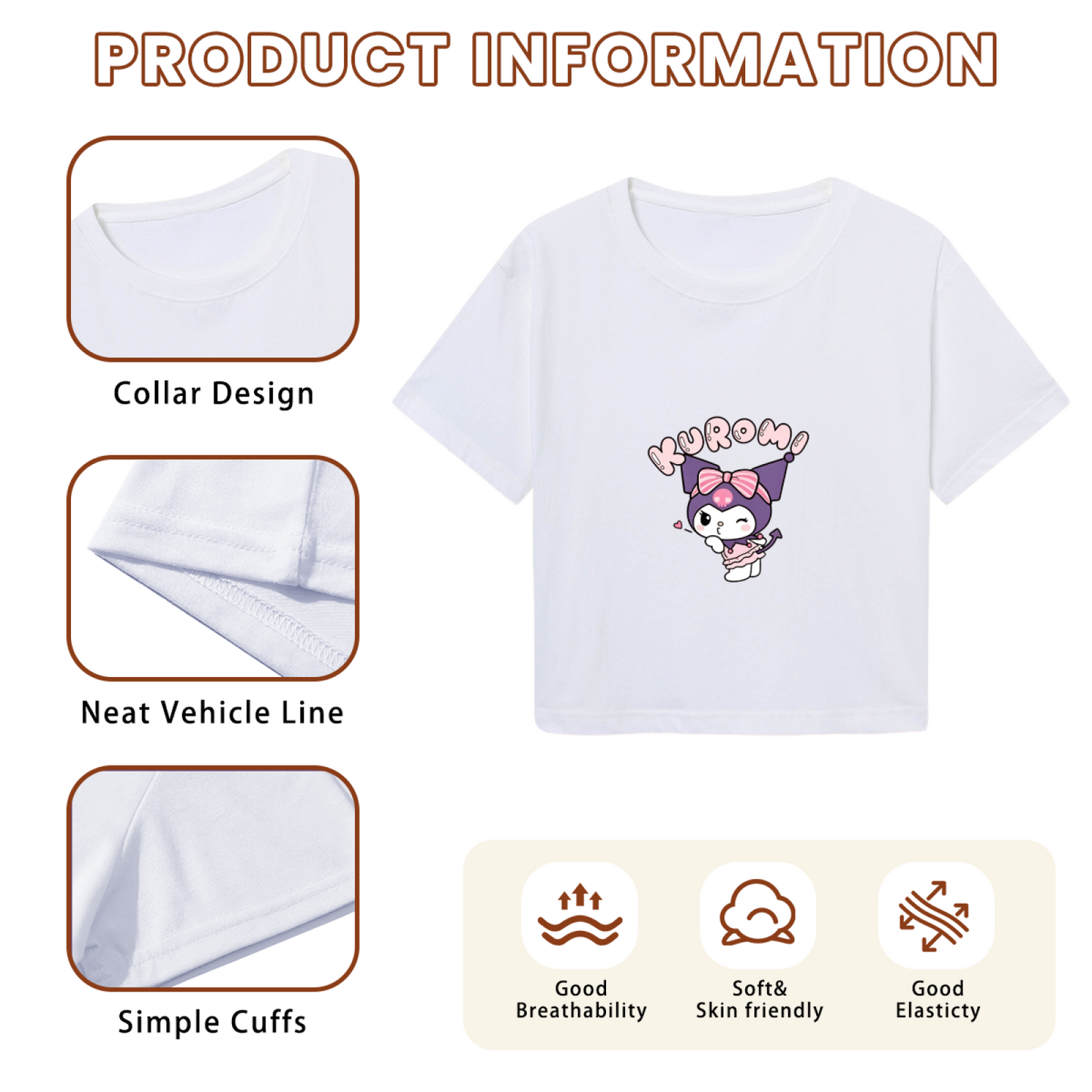Playful Wink Kuromi Graphic White Cropped Top Cute Sanrio Crop T?Shirt