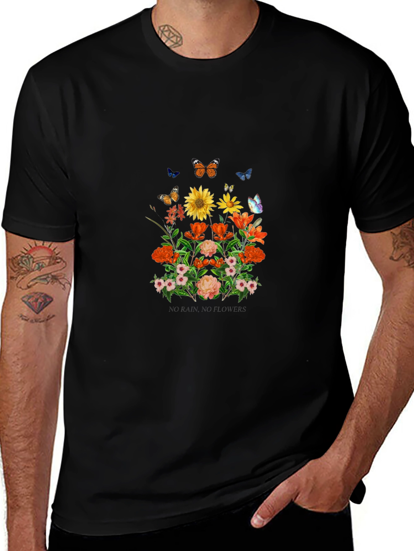 Floral & Butterfly Graphic Tee - Stylish Mens Shirt