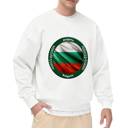 Show Your Bulgarian Pride: Cozy Crewneck Sweatshirt with Draped Flag, Olive Wreath and ""Bulgaria"" Text