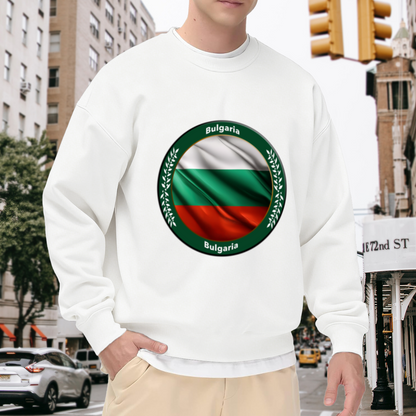 Show Your Bulgarian Pride: Cozy Crewneck Sweatshirt with Draped Flag, Olive Wreath and ""Bulgaria"" Text