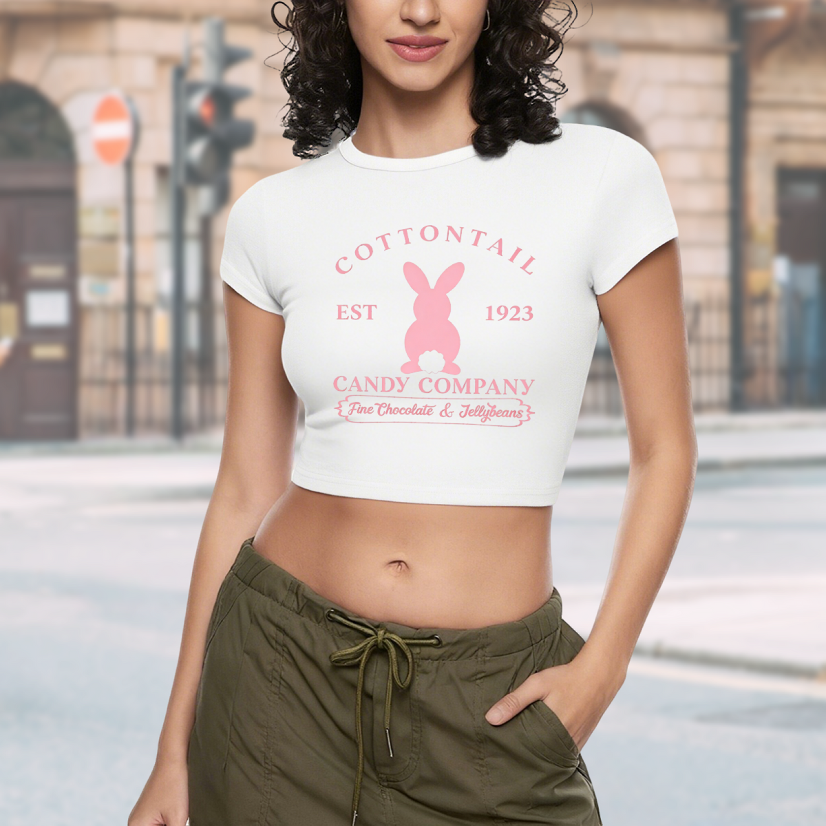 Cottontail Bunny 1923 Candy Co Vintage White Crop Tee ¨C Easter Coquette Top