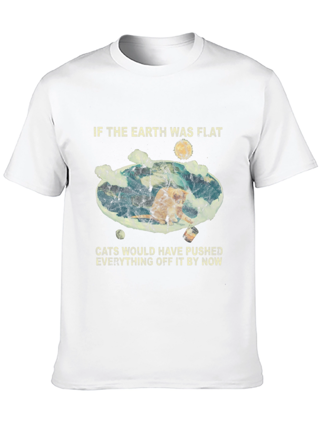 Flat Earth Cat Humor Graphic Tee