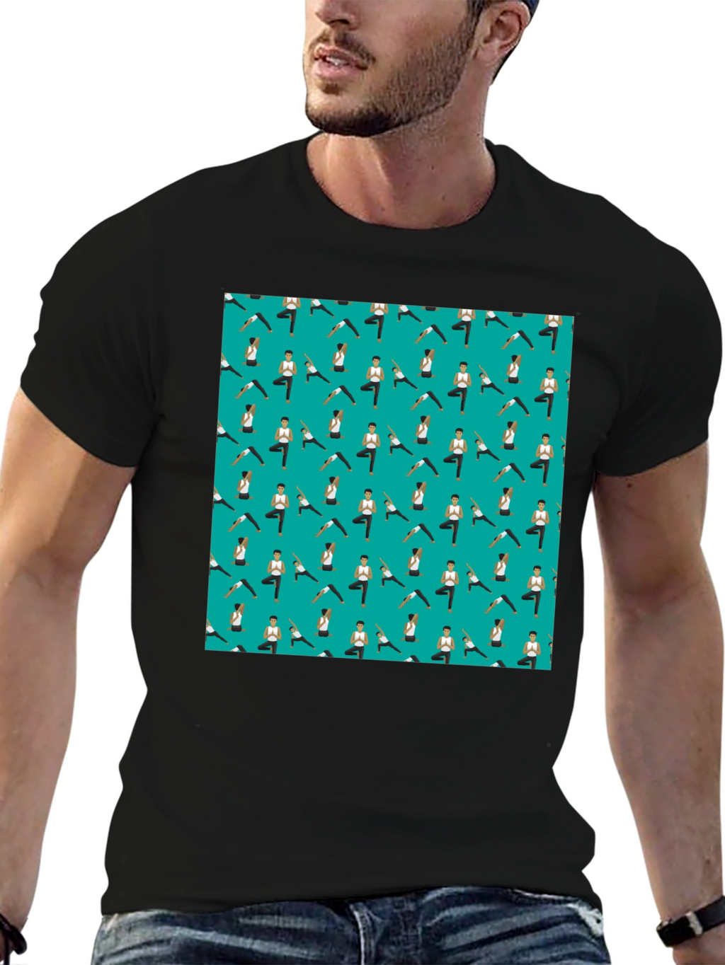 Yoga Pattern Mens Black T-Shirt
