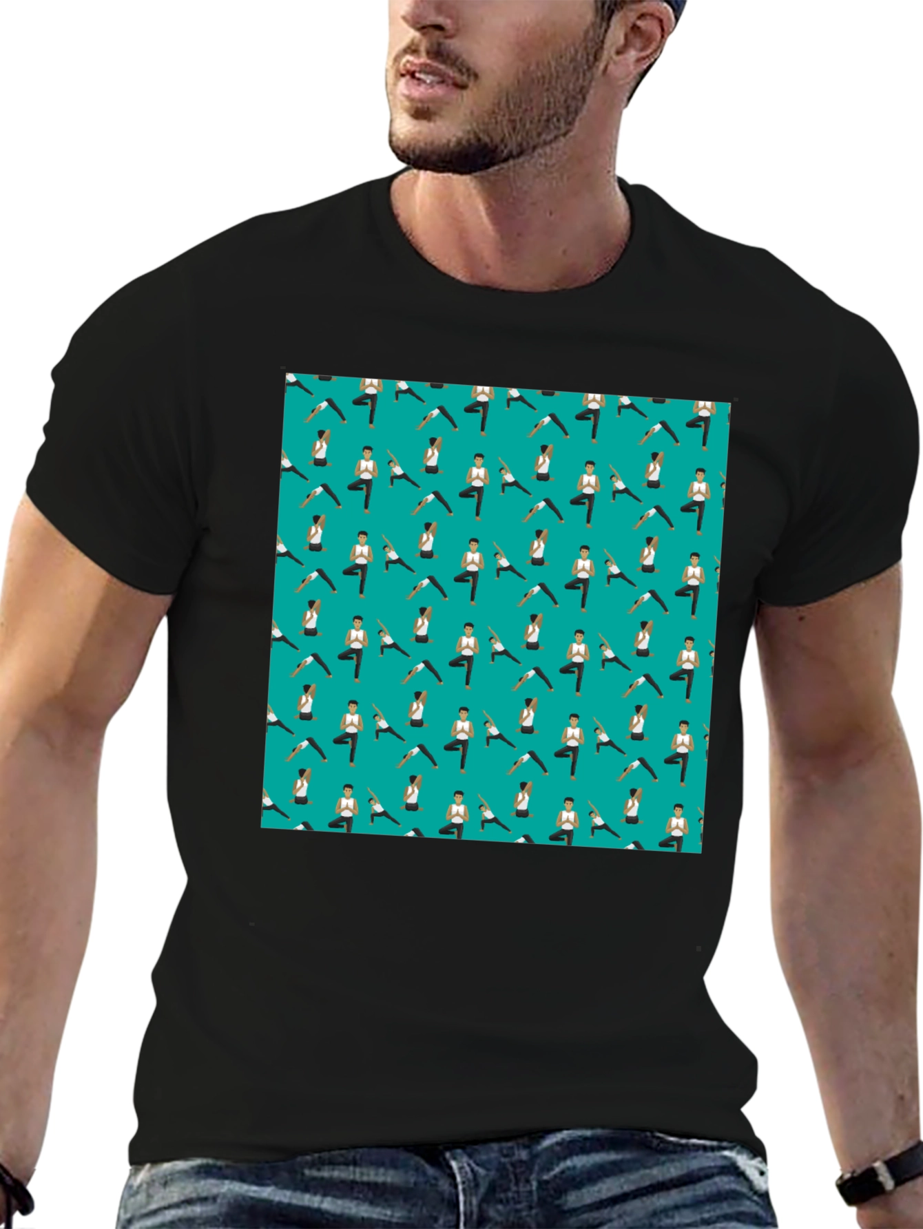 Yoga Pattern Mens Black T-Shirt