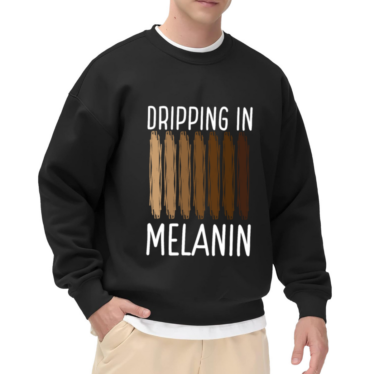 Dripping In Melanin Crewneck Sweatshirt | Proud Skin Tone Brush Stroke Pullover, Black History Month Graphic Top, Empowering Gift