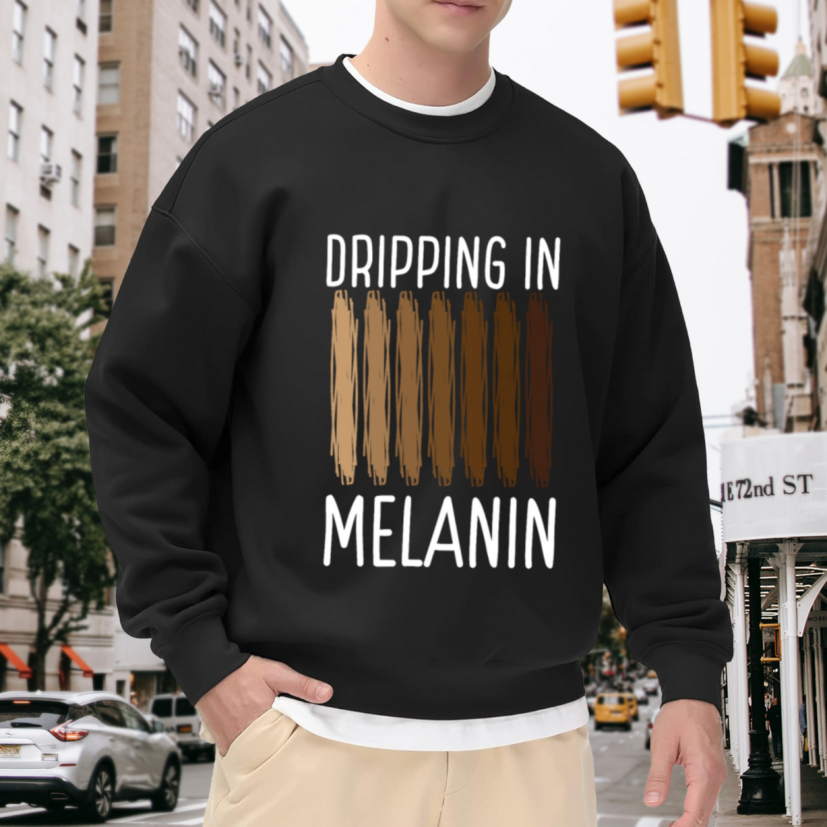 Dripping In Melanin Crewneck Sweatshirt | Proud Skin Tone Brush Stroke Pullover, Black History Month Graphic Top, Empowering Gift
