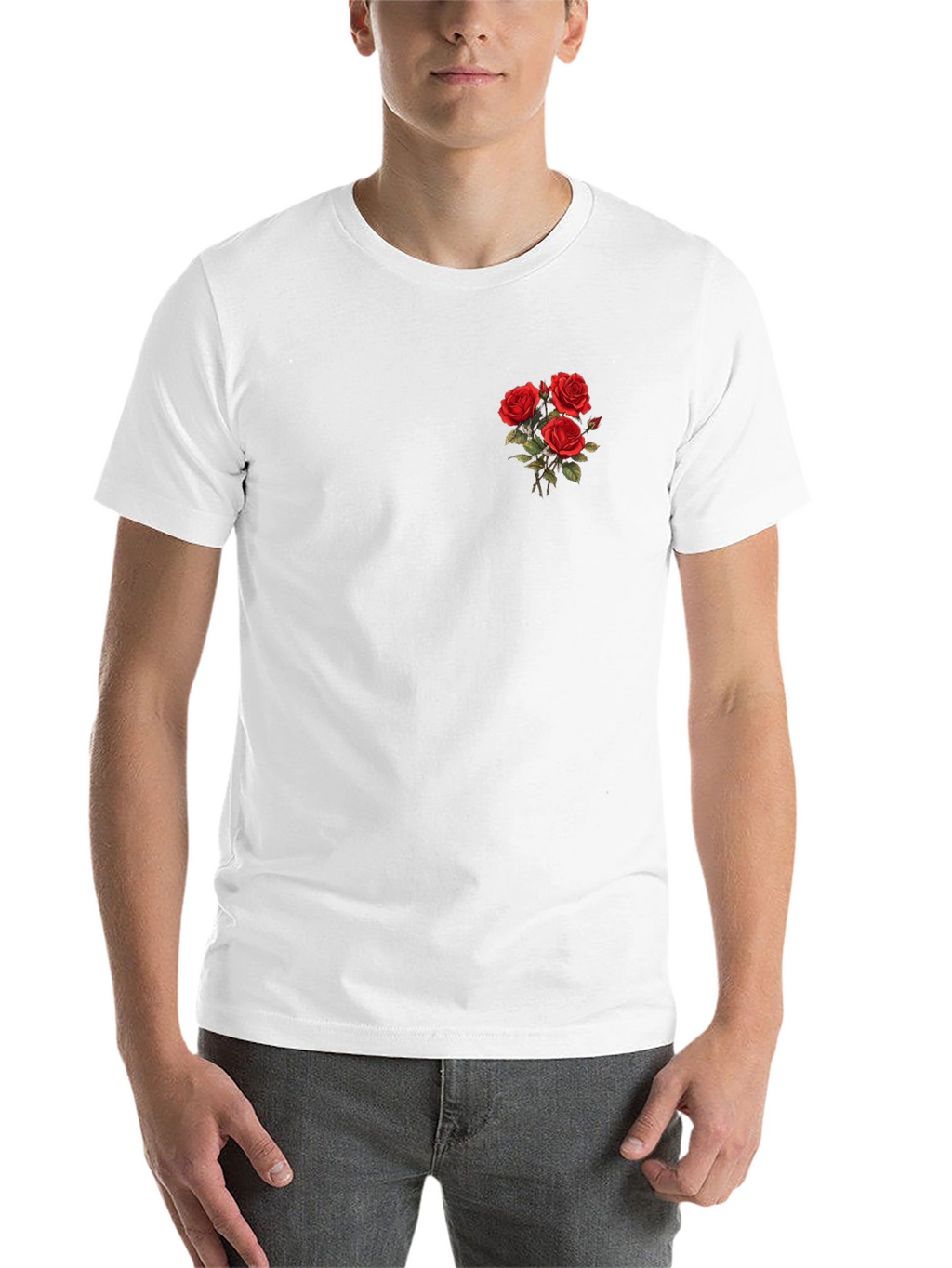 Mens Black T-Shirt with Rose Bouquet Design