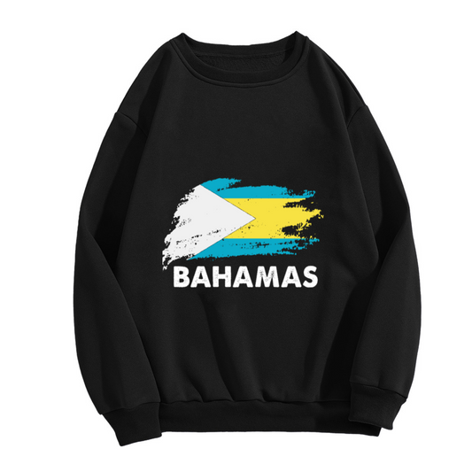 Bahamas Distressed Flag Graphic Crewneck Sweatshirt | Caribbean Tropical Travel Pullover, Vacation Gift