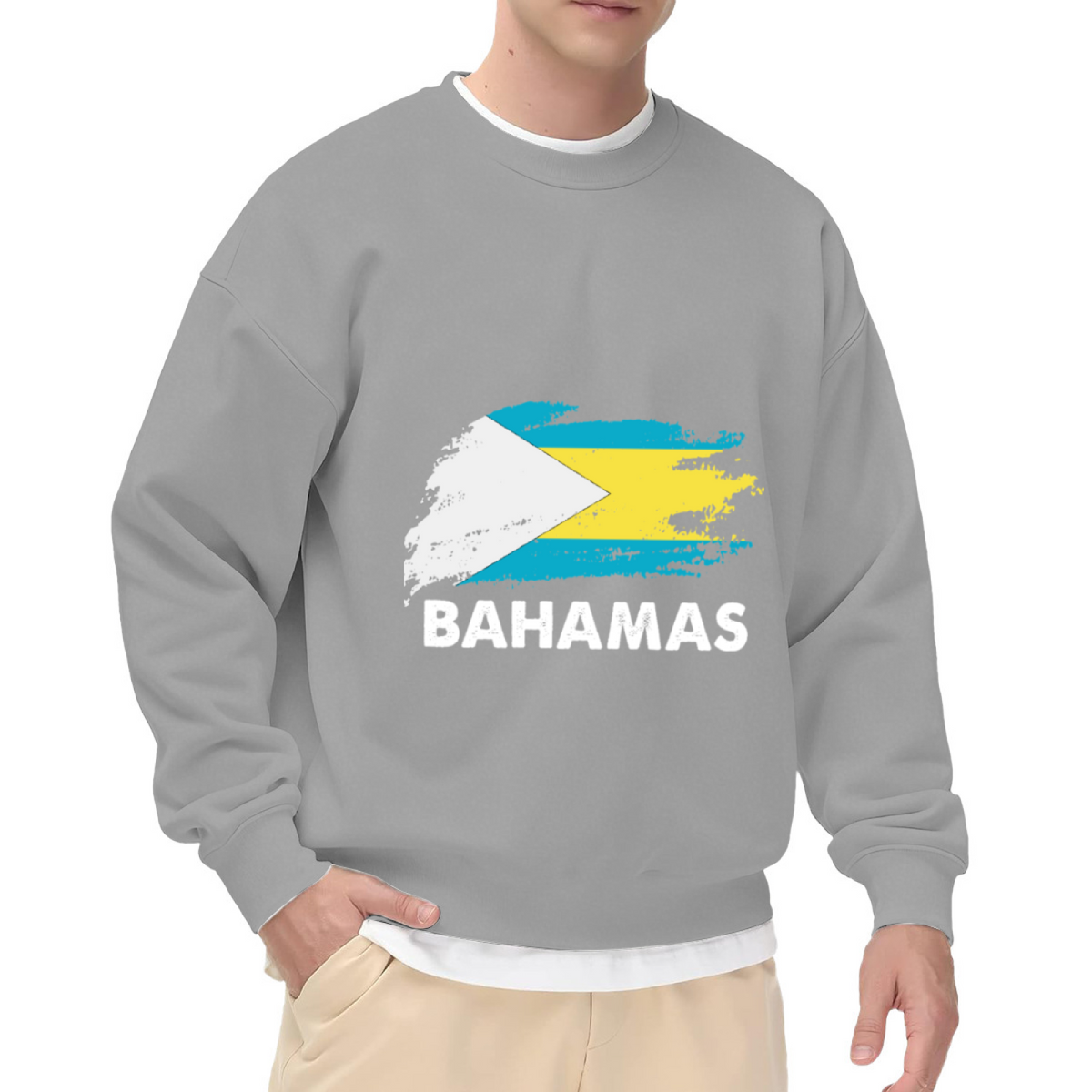 Bahamas Distressed Flag Graphic Crewneck Sweatshirt | Caribbean Tropical Travel Pullover, Vacation Gift
