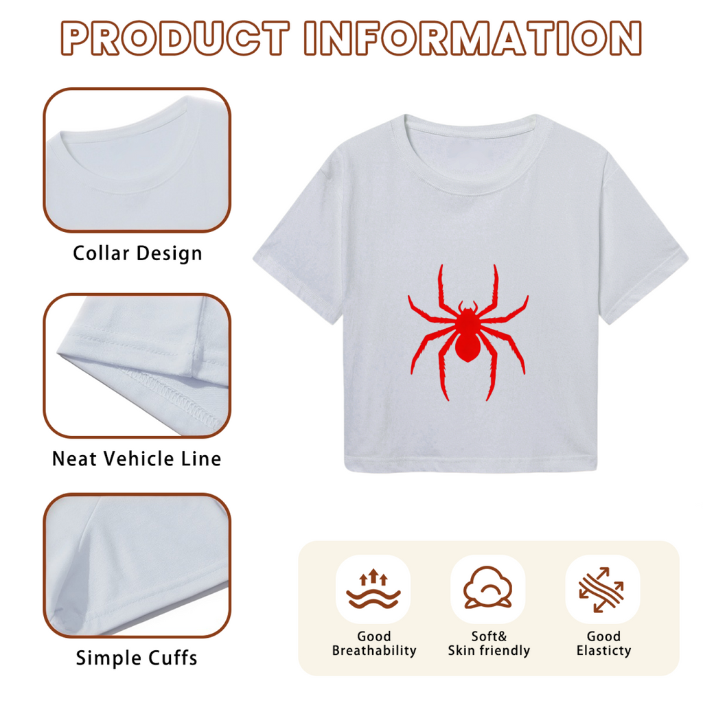 Bold Red Spider Silhouette Grey Crop Top ¨C Dark Grunge Streetwear Graphic Tee