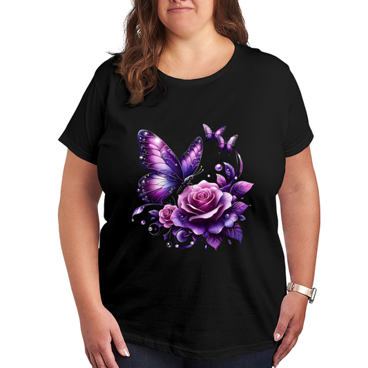 Shiny Metallic Golden Twin Roses Elegant Dark Tee