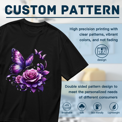 Shiny Metallic Golden Twin Roses Elegant Dark Tee