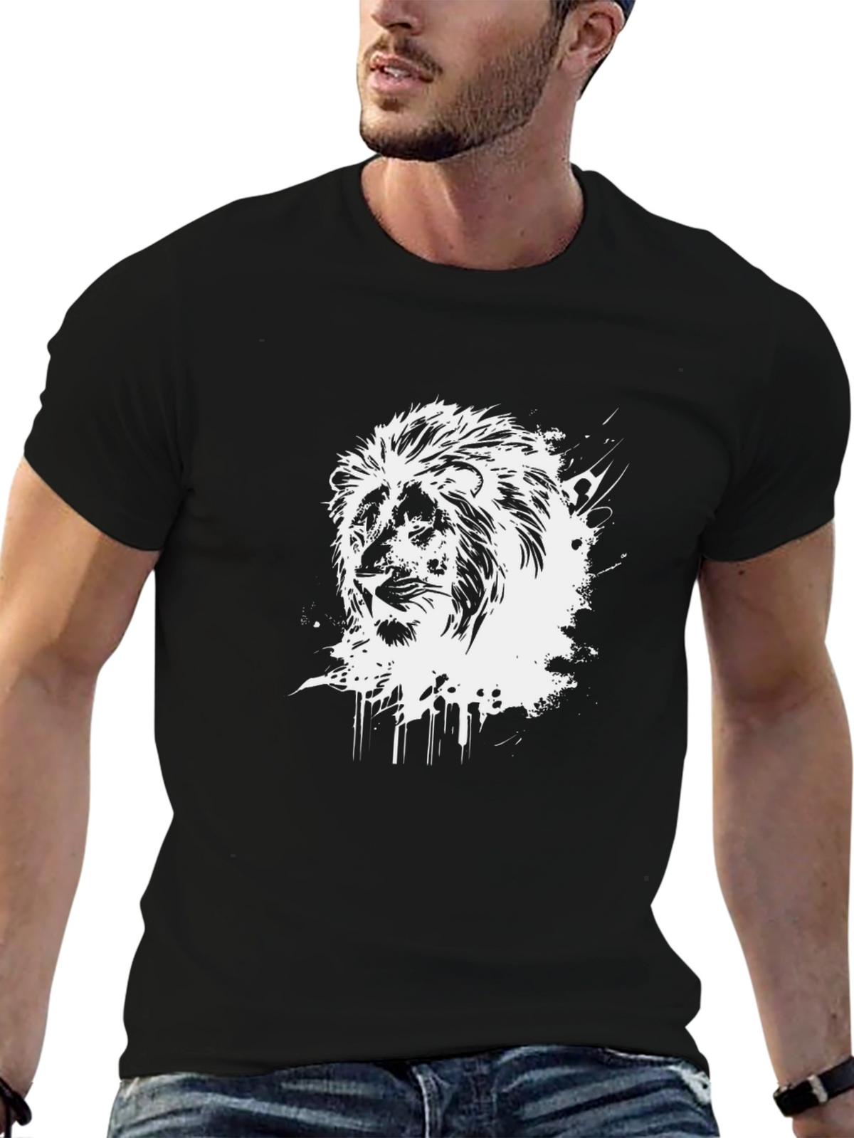 Lion Graphic Print Crew Neck T-Shirt