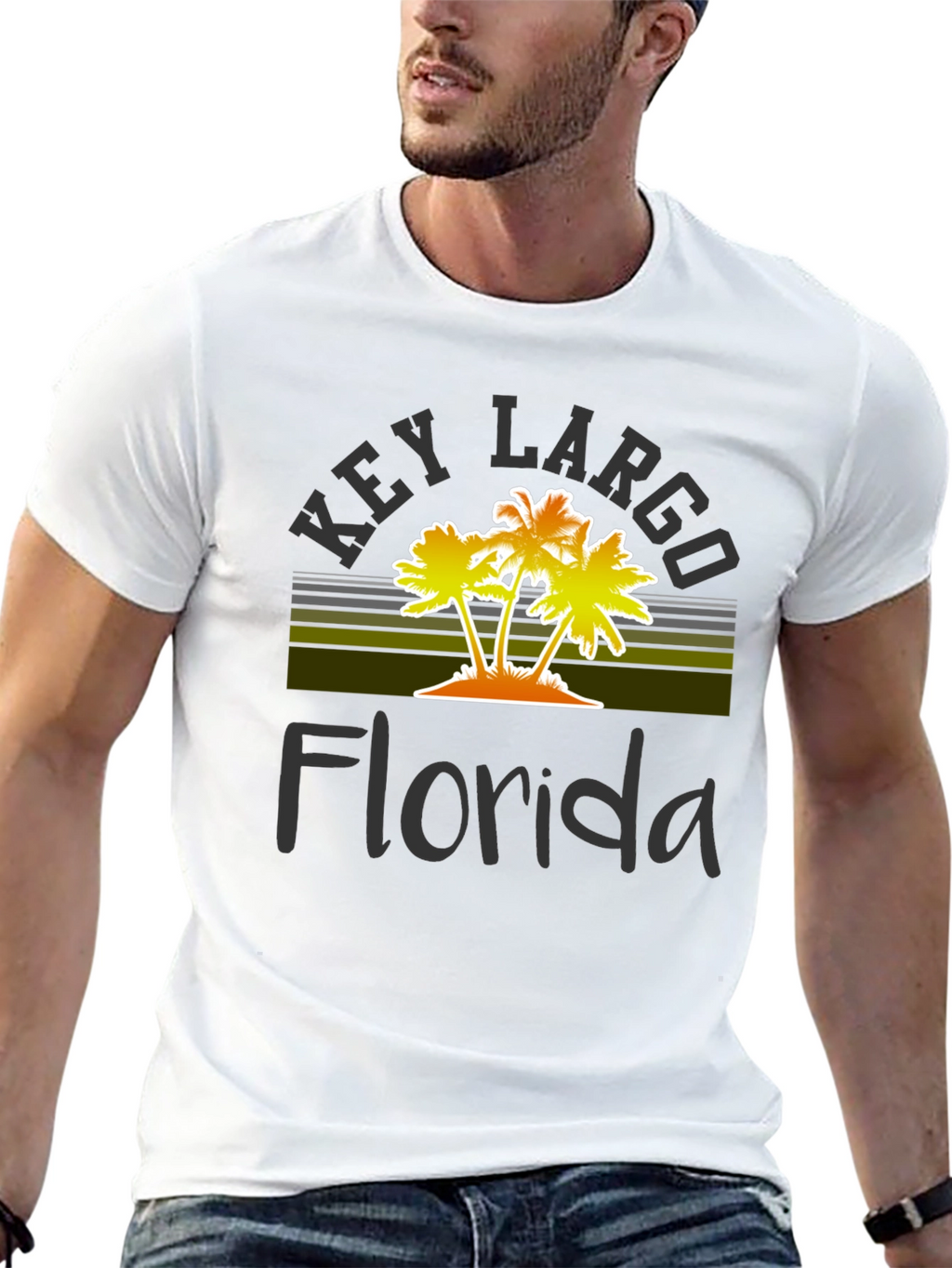 Key Largo Florida Palm Tree Graphic T-Shirt