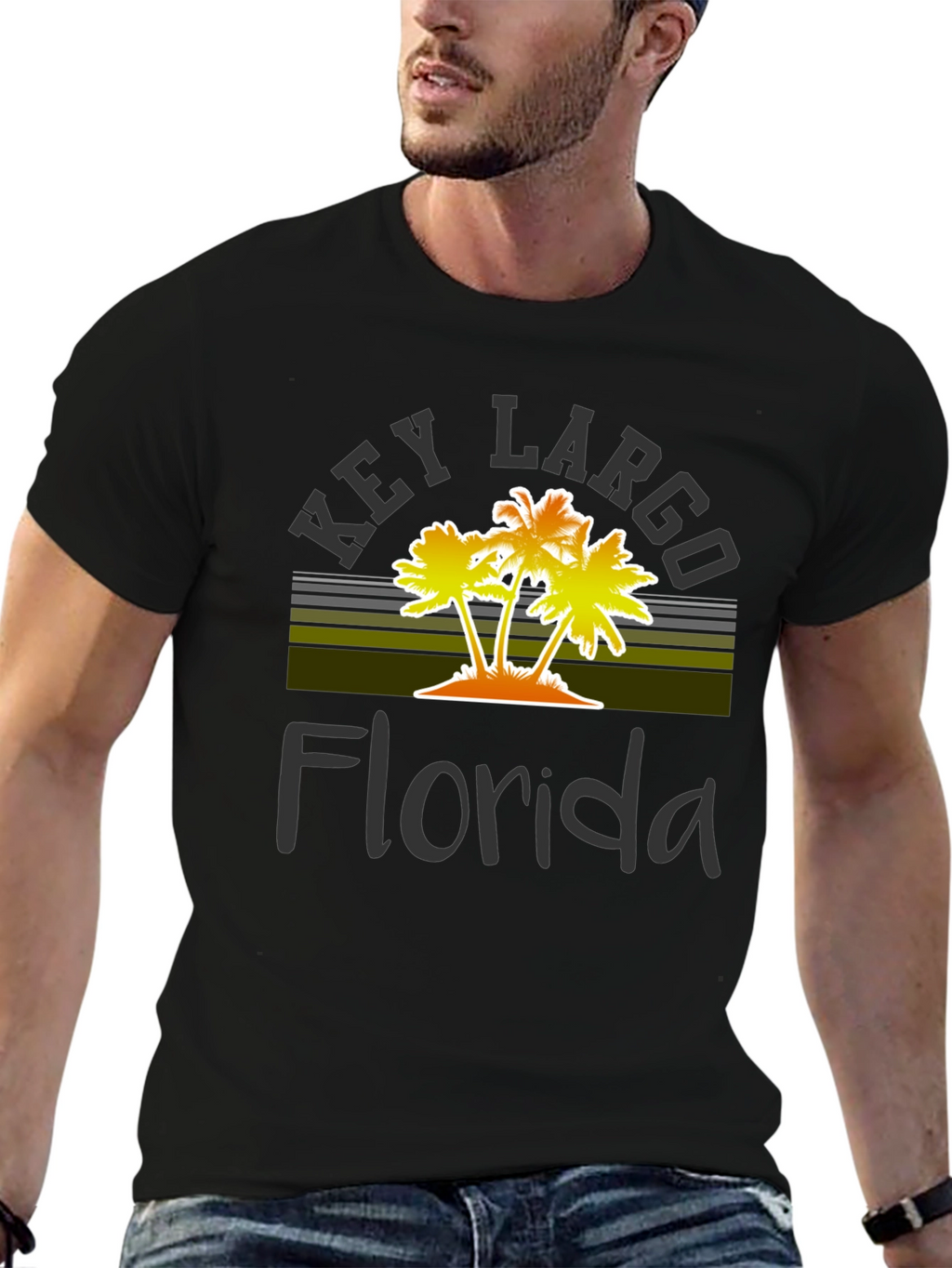 Key Largo Florida Palm Tree Graphic T-Shirt
