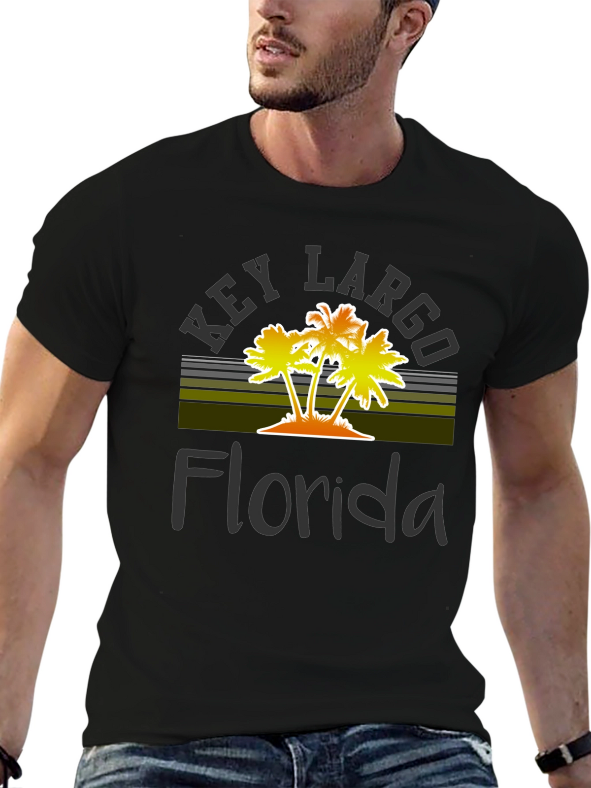 Key Largo Florida Palm Tree Graphic T-Shirt
