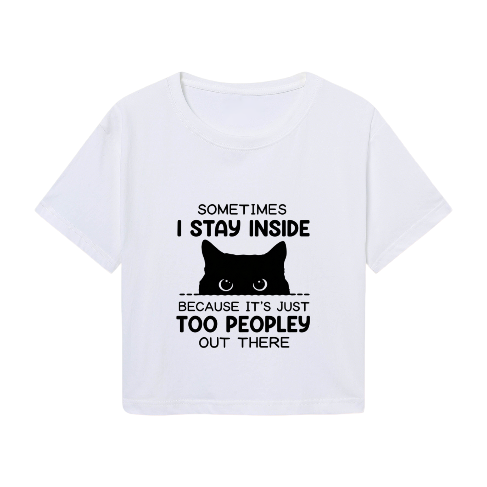 Too Peopley Introvert Cat Funny White Crop Tee