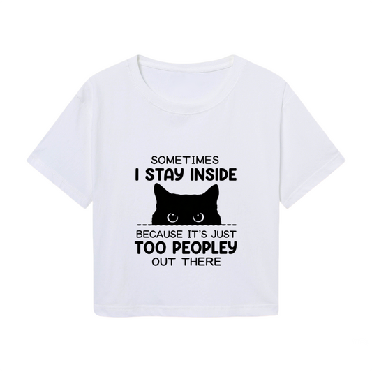 Too Peopley Introvert Cat Funny White Crop Tee