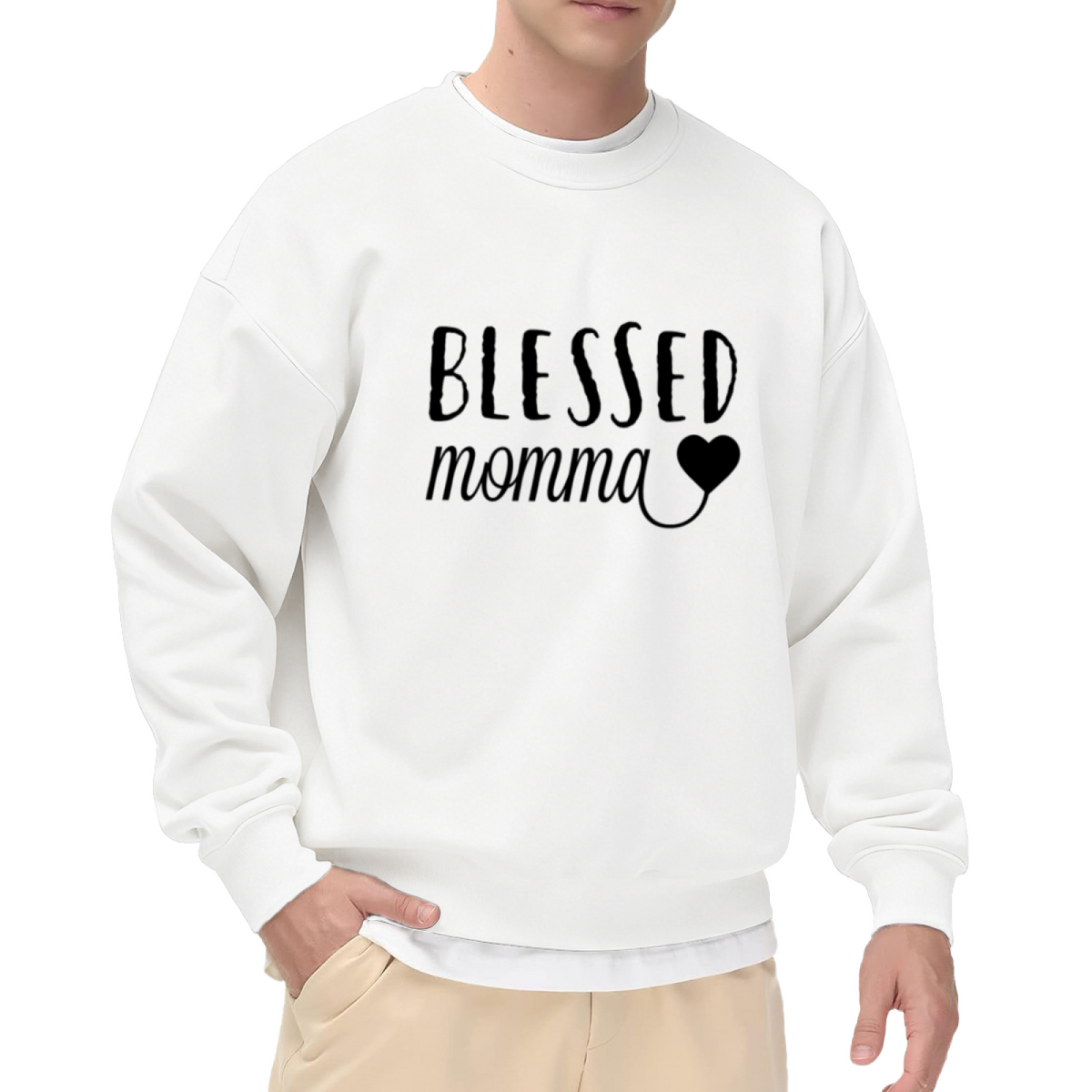 Blessed Momma Hand-Lettered Heart Crewneck Sweatshirt | Mother's Day Mom Life Pullover, Mom Gift