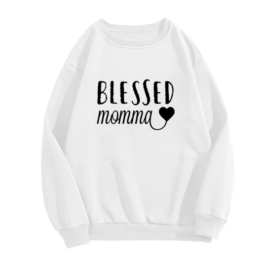 Blessed Momma Hand-Lettered Heart Crewneck Sweatshirt | Mother's Day Mom Life Pullover, Mom Gift