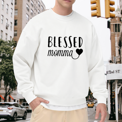 Blessed Momma Hand-Lettered Heart Crewneck Sweatshirt | Mother's Day Mom Life Pullover, Mom Gift