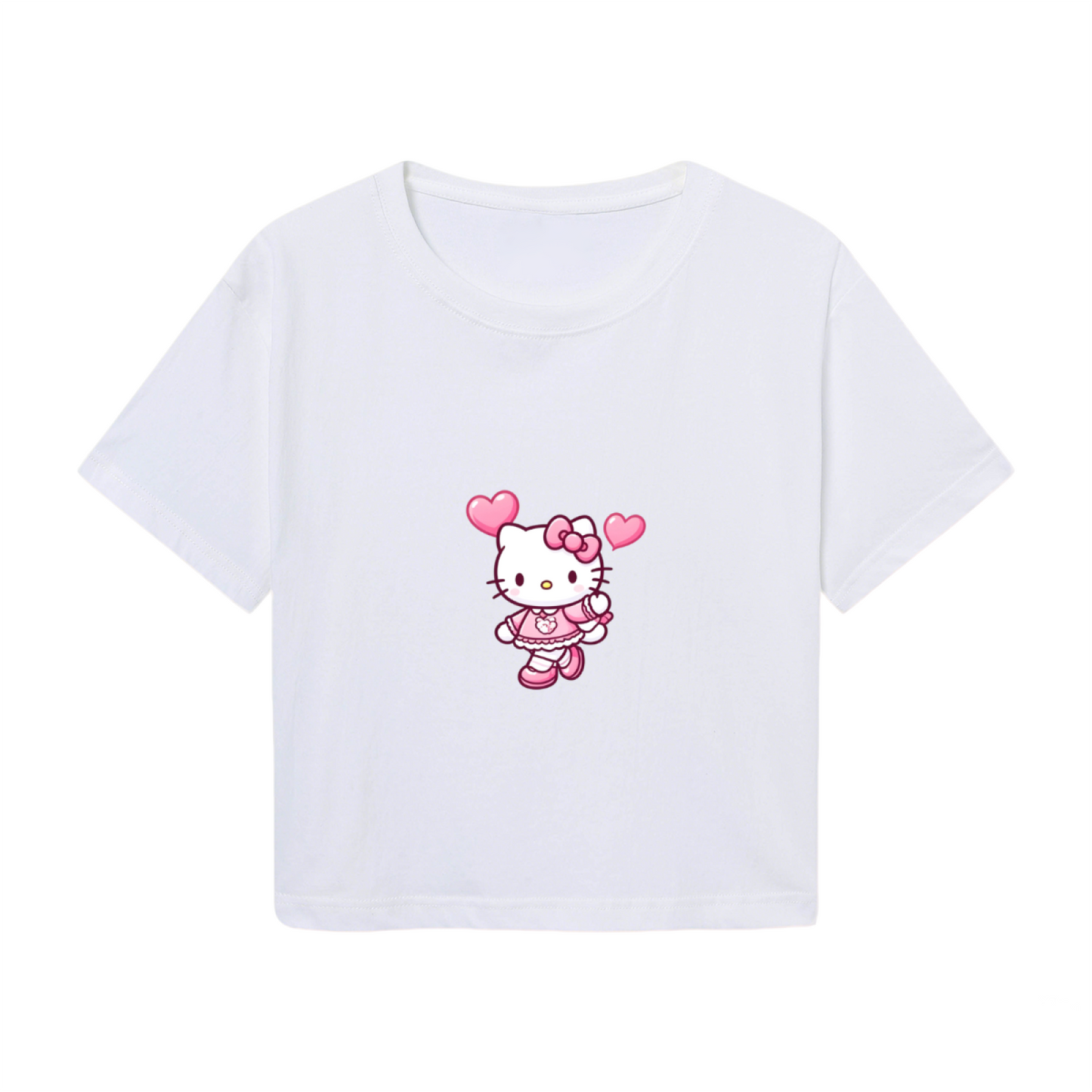 Heart Accent Hello Kitty Kawaii Casual White Cropped Shirt