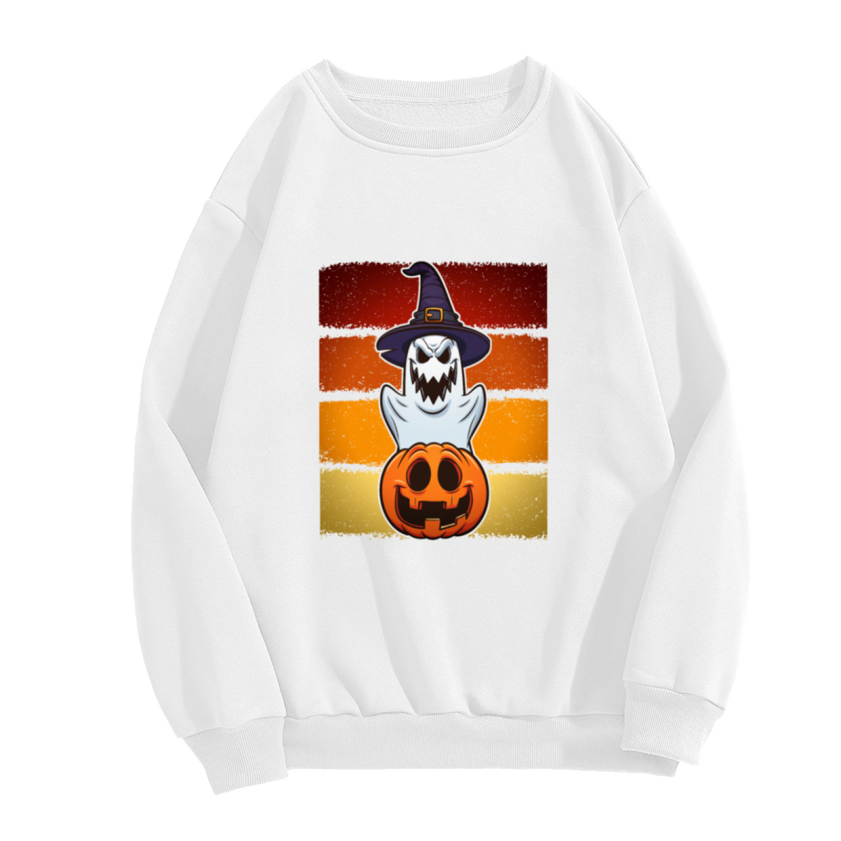 Scary Ghost Witch Hat Jack O Lantern Vintage Retro Crewneck Sweatshirt