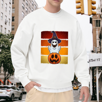 Scary Ghost Witch Hat Jack O Lantern Vintage Retro Crewneck Sweatshirt