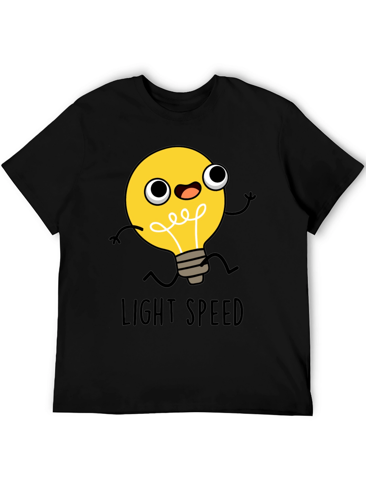 Light Speed Cartoon Lightbulb Black T-Shirt