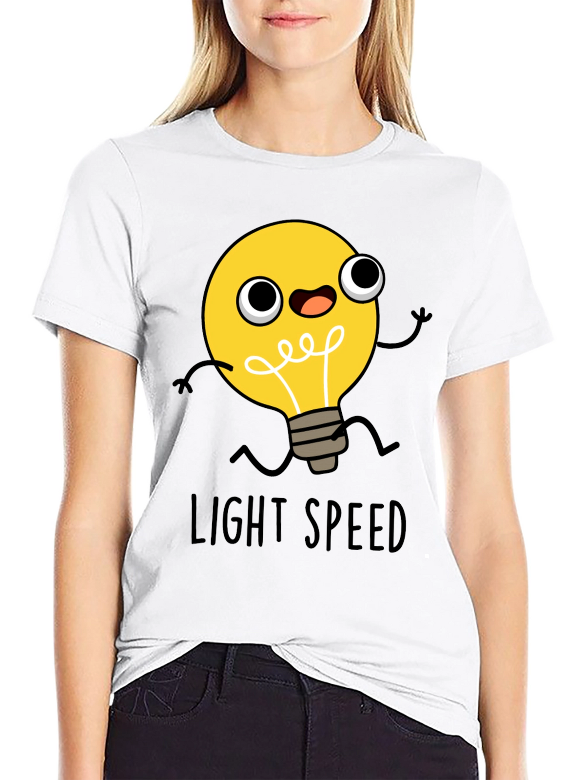 Light Speed Cartoon Lightbulb Black T-Shirt