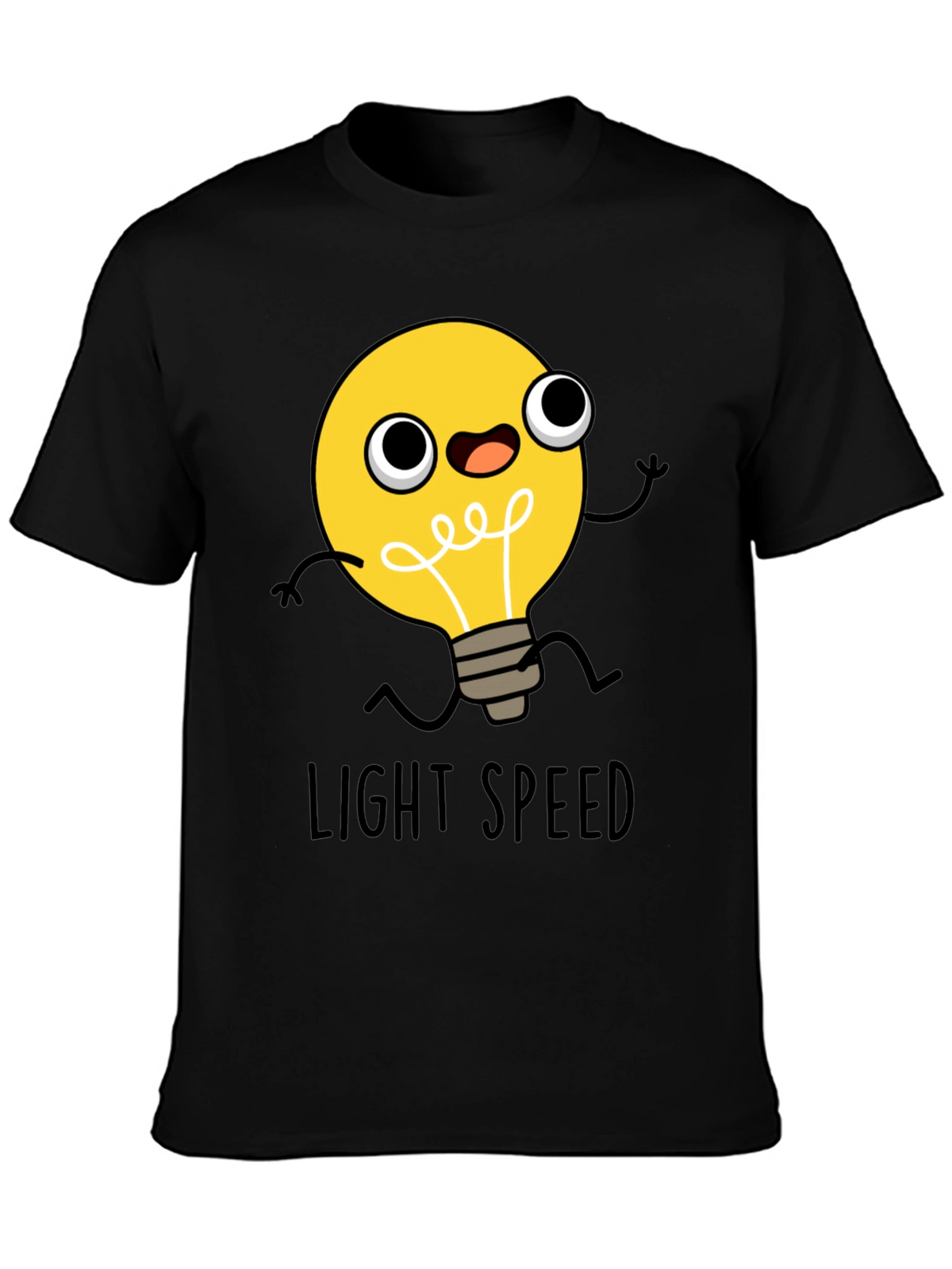 Light Speed Cartoon Lightbulb Black T-Shirt