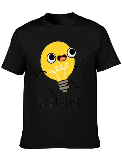 Light Speed Cartoon Lightbulb Black T-Shirt