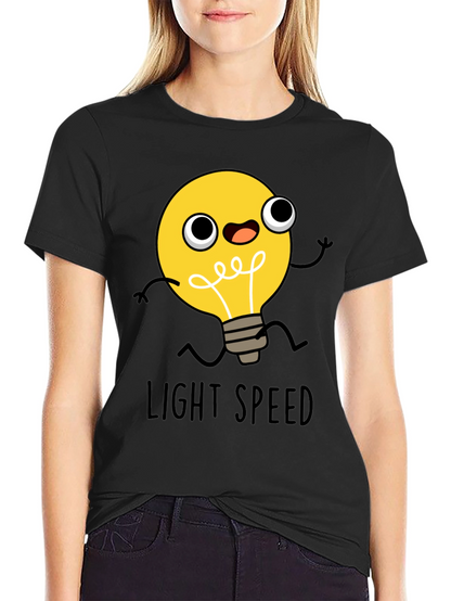 Light Speed Cartoon Lightbulb Black T-Shirt