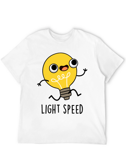 Light Speed Cartoon Lightbulb Black T-Shirt