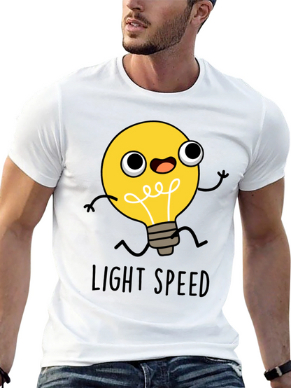 Light Speed Cartoon Lightbulb Black T-Shirt