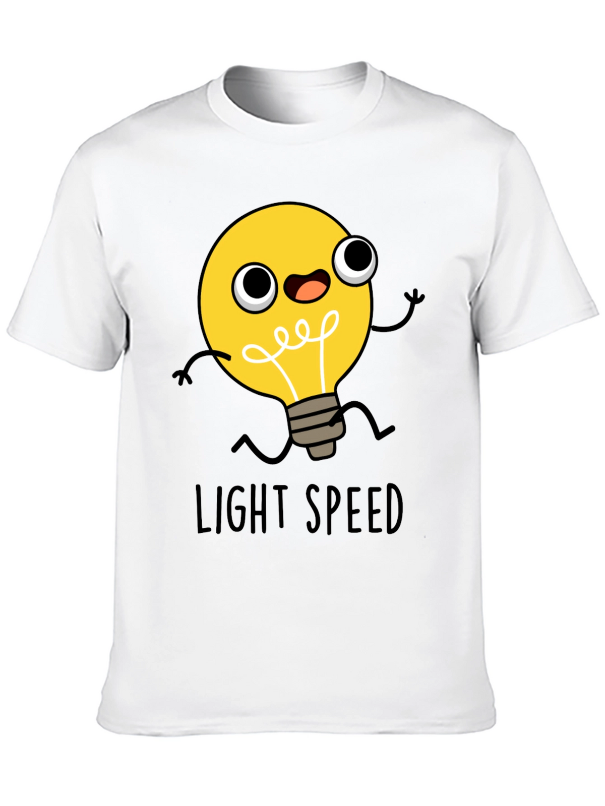 Light Speed Cartoon Lightbulb Black T-Shirt
