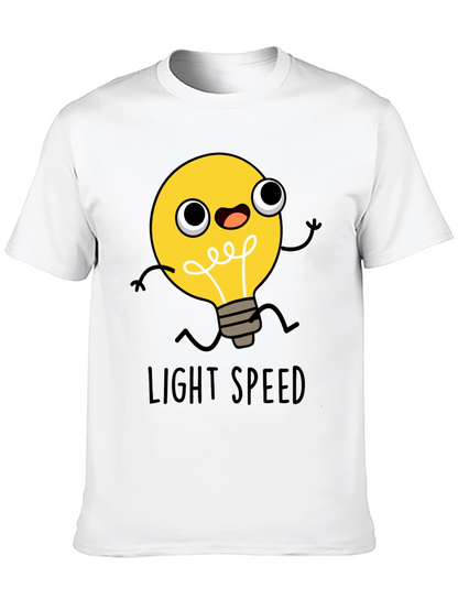 Light Speed Cartoon Lightbulb Black T-Shirt