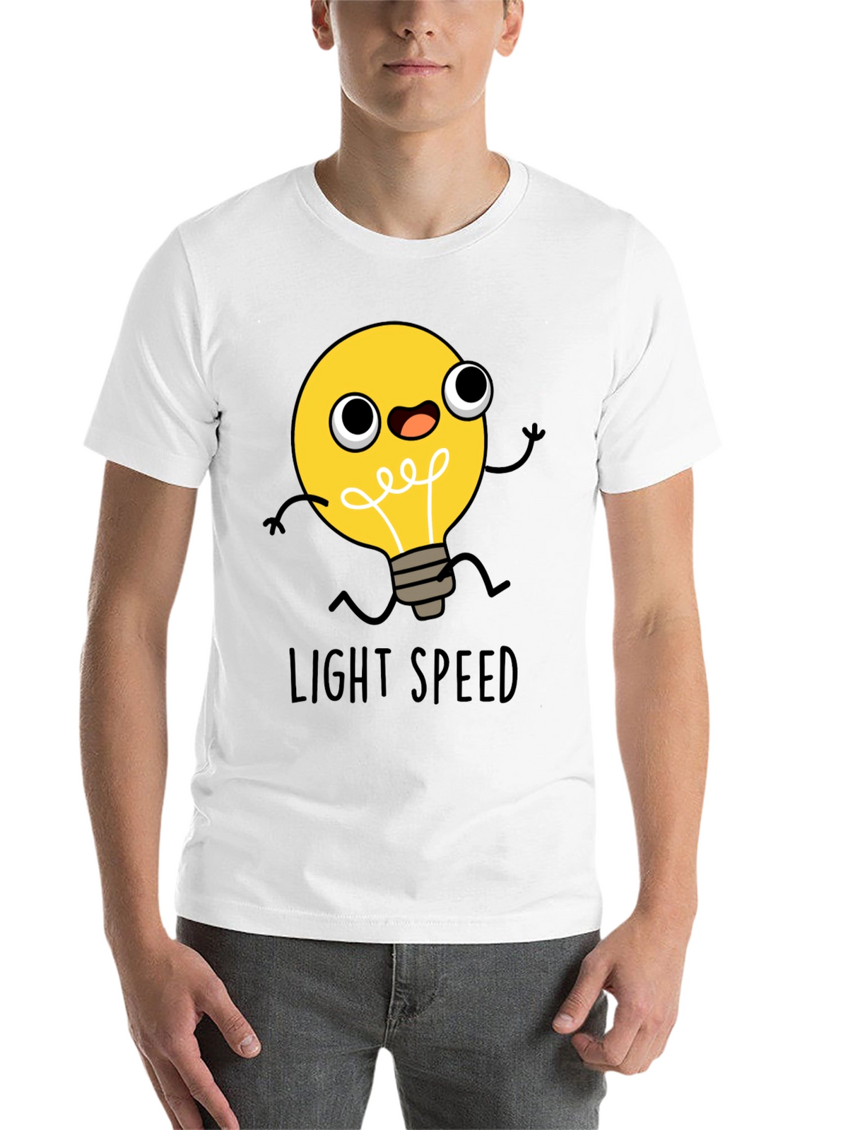 Light Speed Cartoon Lightbulb Black T-Shirt