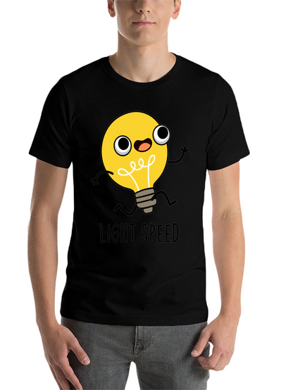 Light Speed Cartoon Lightbulb Black T-Shirt