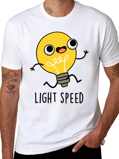 Light Speed Cartoon Lightbulb Black T-Shirt