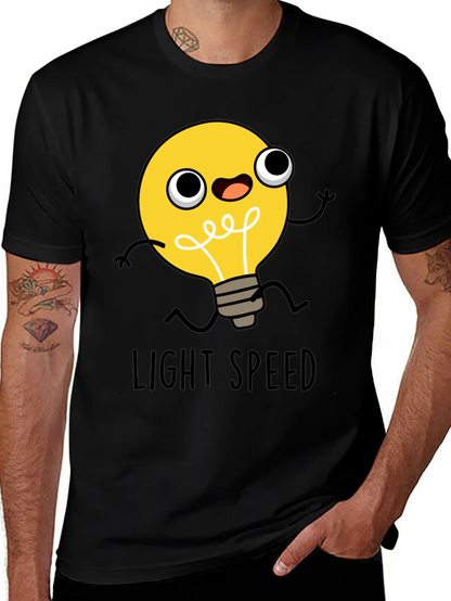 Light Speed Cartoon Lightbulb Black T-Shirt