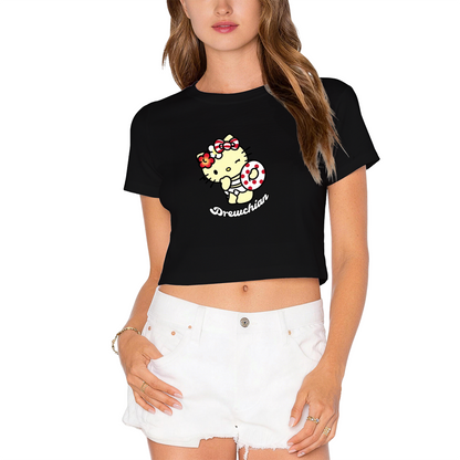 Tropical Donut Hello Kitty Black Cropped Tee