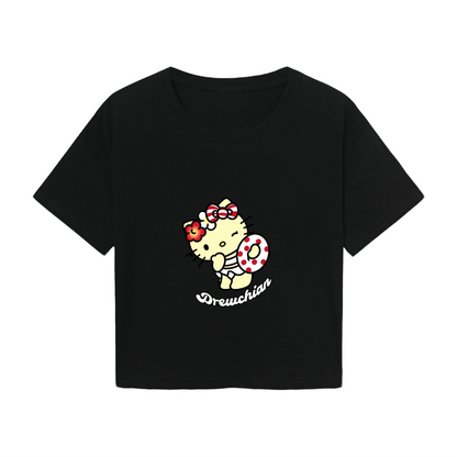 Tropical Donut Hello Kitty Black Cropped Tee
