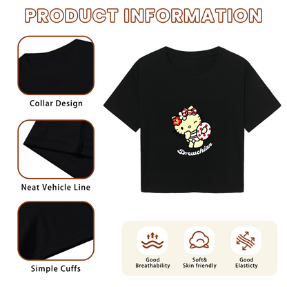 Tropical Donut Hello Kitty Black Cropped Tee