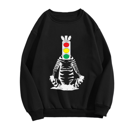 Meditating Zebra Traffic Light Crewneck Sweatshirt | Quirky Surreal Art Pullover, Surreal Graphic Streetwear Top, Weirdcore Gift