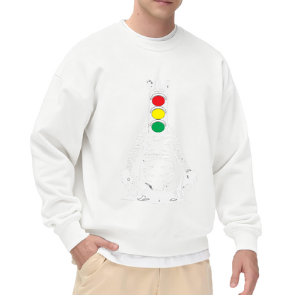 Meditating Zebra Traffic Light Crewneck Sweatshirt | Quirky Surreal Art Pullover, Surreal Graphic Streetwear Top, Weirdcore Gift