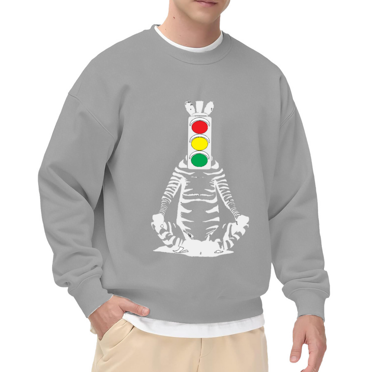 Meditating Zebra Traffic Light Crewneck Sweatshirt | Quirky Surreal Art Pullover, Surreal Graphic Streetwear Top, Weirdcore Gift