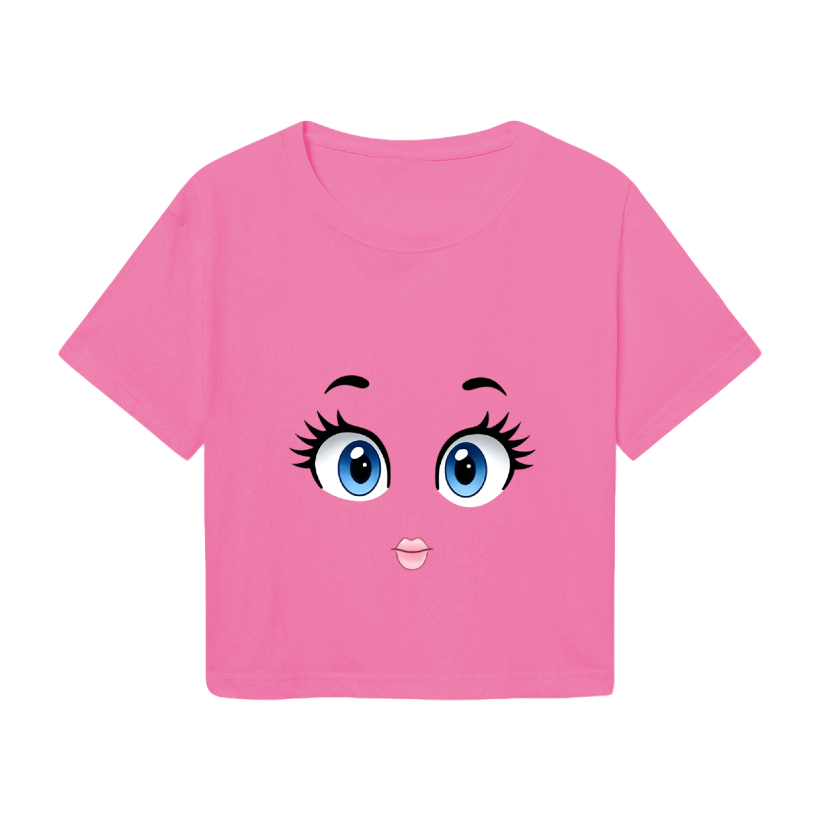 Big Cartoon Doll Eyes Hot Pink Crop Top ¨C Cute Kawaii Face Print  Tee