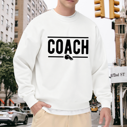 Coach Whistle Crewneck Sweatshirt | Sports Coach Gift Pullover, Minimalist Bold Lettering Graphic Top, Baseball Basketball Coach Appreciation Gift