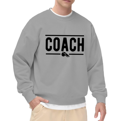 Coach Whistle Crewneck Sweatshirt | Sports Coach Gift Pullover, Minimalist Bold Lettering Graphic Top, Baseball Basketball Coach Appreciation Gift